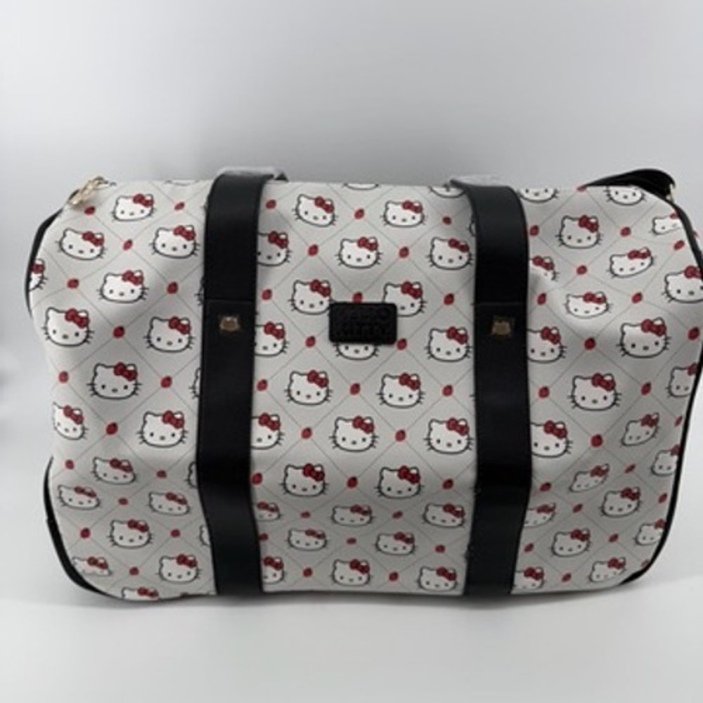 Brand New Hello Kitty Bioworld Rolling‎ Duffle Bag White Strawberry Sanrio NWT